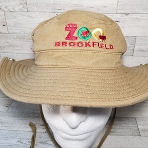 Brookfield Zoo Child's Khaki Safari Hat With Brim Adjustable Strap Brim Snaps